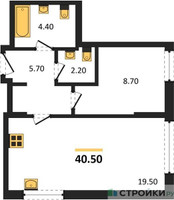 Планировка однокомнатной(квартира) площадью 40.4 квадратных метров в “ЖК Сиреневый парк”