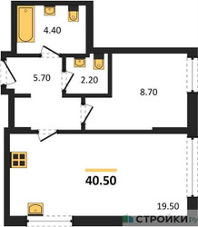 Планировка однокомнатной(квартира) площадью 40.4 квадратных метров в ЖК “ЖК Сиреневый парк”
