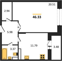 Планировка однокомнатной(квартира) площадью 46.33 квадратных метров в “ЖК Преображенская Площадь”