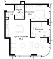 Планировка двухкомнатной(квартира) площадью 68.5 квадратных метров в “ЖК Сити Бэй”