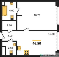 Планировка однокомнатной(квартира) площадью 46.5 квадратных метров в “ЖК СТОУН Грэйн”