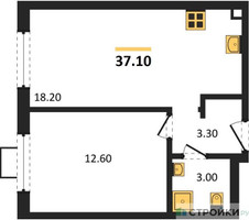 Планировка однокомнатной(квартира) площадью 37.1 квадратных метров в “ЖК Лучи-2”