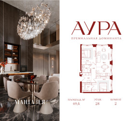 Планировка двухкомнатной(квартира) площадью 69.4 квадратных метров в ЖК “ЖК АУРА”