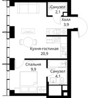 Планировка однокомнатной(квартира) площадью 40.9 квадратных метров в “ЖК Сити Бэй”