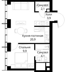 Планировка однокомнатной(квартира) площадью 40.9 квадратных метров в ЖК “ЖК Сити Бэй”