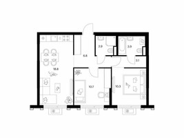 Планировка двухкомнатной(квартира) площадью 56.5 квадратных метров в “ЖК Белая Дача парк”