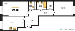 Планировка двухкомнатной(квартира) площадью 60.68 квадратных метров в “ЖК Дюна”