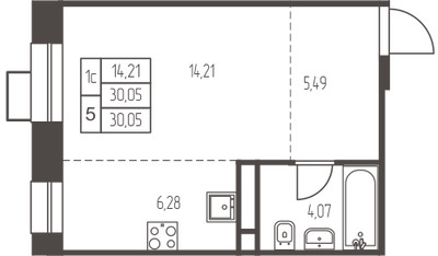Планировка студии(квартира) площадью 30.1 квадратных метров в ЖК “ЖК Новая Ивантеевка”