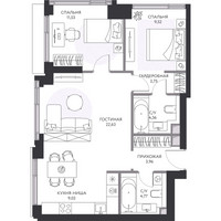 Планировка трехкомнатной(квартира) площадью 69.1 квадратных метров в “ЖК Hide (Хайд)”