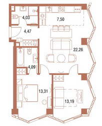 Планировка трехкомнатной(квартира) площадью 82.5 квадратных метров в ЖК “ЖК Symphony 34 (Симфония 34)”