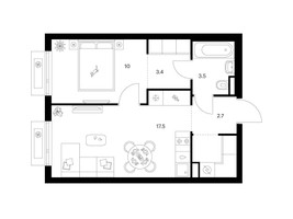 Планировка однокомнатной(квартира) площадью 40 квадратных метров в “ЖК Саларьево парк”