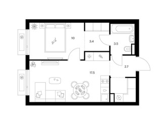 Планировка однокомнатной(квартира) площадью 40 квадратных метров в ЖК “ЖК Саларьево парк”