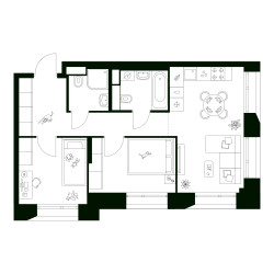 Планировка двухкомнатной(квартира) площадью 50.6 квадратных метров в ЖК “ЖК Онежский вал”
