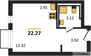 Планировка студии(квартира) площадью 22.27 квадратных метров в “ЖК Мытищи Парк”