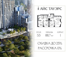 Планировка трехкомнатной(квартира) площадью 88.7 квадратных метров в “ЖК Айс Тауэрс”