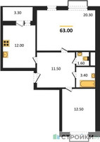 Планировка двухкомнатной(квартира) площадью 63 квадратных метров в “ЖК Римский”