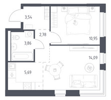 Планировка однокомнатной(квартира) площадью 40.91 квадратных метров в “ЖК Новое Видное”