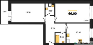 Планировка двухкомнатной(квартира) площадью 66 квадратных метров в “ЖК Малиново”