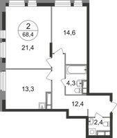 Планировка двухкомнатной(квартира) площадью 68.4 квадратных метров в “ЖК Первый Московский”