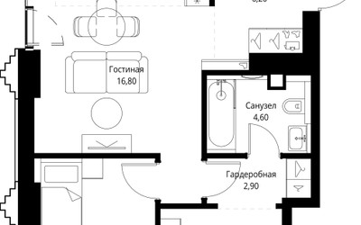 Планировка двухкомнатной(квартира) площадью 63.5 квадратных метров в ЖК “ЖК SET (Сет)”