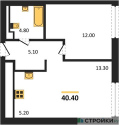 Планировка однокомнатной(квартира) площадью 40.4 квадратных метров в ЖК “ЖК INJOY (Инджой)”