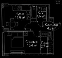 Планировка однокомнатной(квартира) площадью 38.9 квадратных метров в “ЖК СЕЗАР БУДУЩЕЕ”