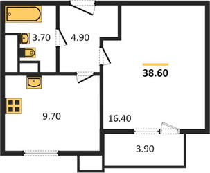Планировка однокомнатной(квартира) площадью 38.3 квадратных метров в ЖК “ЖК Парк Легенд 2”
