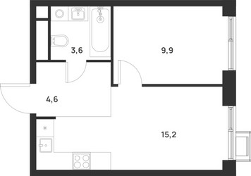 Планировка однокомнатной(квартира) площадью 33.3 квадратных метров в ЖК “ЖК Форевиль”