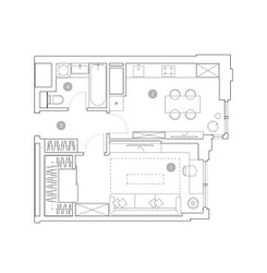 Планировка однокомнатной(квартира) площадью 43.6 квадратных метров в ЖК “ЖК ВЭРИ на Миклухо-Маклая”