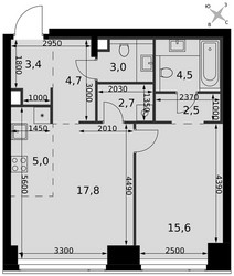 Планировка двухкомнатной(квартира) площадью 59.2 квадратных метров в ЖК “ЖК Амбер Сити”