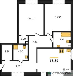 Планировка двухкомнатной(квартира) площадью 73.8 квадратных метров в ЖК “ЖК Детали”