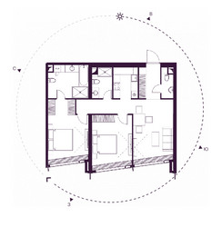 Планировка двухкомнатной(квартира) площадью 83.4 квадратных метров в ЖК “ЖК Дом Дау”