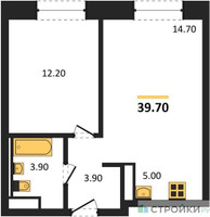Планировка однокомнатной(квартира) площадью 39.8 квадратных метров в “ЖК Пушкино Град”