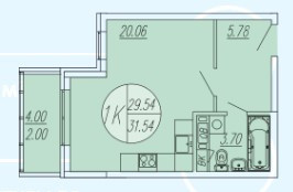 Планировка студии(квартира) площадью 31.54 квадратных метров в ЖК “ЖК Шолохово”