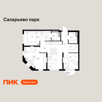 Планировка трехкомнатной(квартира) площадью 68 квадратных метров в “ЖК Саларьево парк”