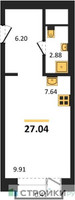 Планировка студии(квартира) площадью 27.04 квадратных метров в “ЖК LIFE Варшавская”