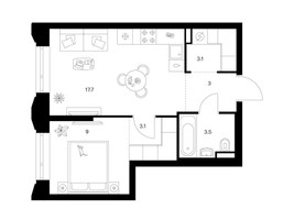 Планировка однокомнатной(квартира) площадью 39.4 квадратных метров в “ЖК Саларьево парк”