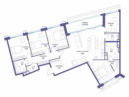 Планировка 4+ комнатной(квартира) площадью 142.02 квадратных метров в “ЖК Остров”