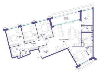 Планировка 4+ комнатной(квартира) площадью 142.02 квадратных метров в ЖК “ЖК Остров”