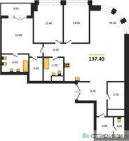 Планировка трехкомнатной(квартира) площадью 137.4 квадратных метров в “ЖК Большая Татарская 35”