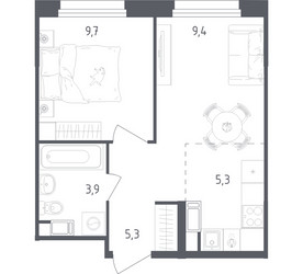 Планировка однокомнатной(квартира) площадью 33.6 квадратных метров в ЖК “ЖК Ольховый Квартал”