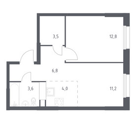 Планировка однокомнатной(квартира) площадью 40.9 квадратных метров в ЖК “ЖК ЭкоБунино (Южное Бунино)”