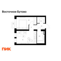 Планировка однокомнатной(квартира) площадью 34.6 квадратных метров в “ЖК Восточное Бутово”