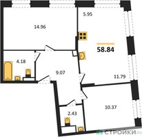 Планировка двухкомнатной(квартира) площадью 58.84 квадратных метров в “ЖК Движение. Говорово”