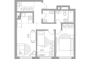 Планировка трехкомнатной(квартира) площадью 63.17 квадратных метров в “ЖК BeLuck Коломенское”