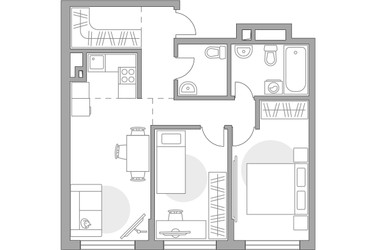 Планировка трехкомнатной(квартира) площадью 63.17 квадратных метров в ЖК “ЖК BeLuck Коломенское”