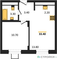 Планировка однокомнатной(квартира) площадью 33.4 квадратных метров в “ЖК Люберцы”