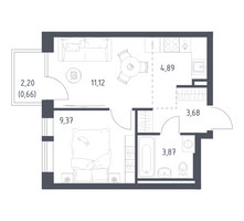 Планировка однокомнатной(квартира) площадью 33.59 квадратных метров в “ЖК Квартал Авиаторов”