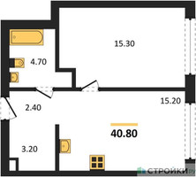 Планировка однокомнатной(квартира) площадью 40.8 квадратных метров в “Акценты”