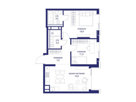 Планировка двухкомнатной(квартира) площадью 60.7 квадратных метров в “ЖК Событие”
